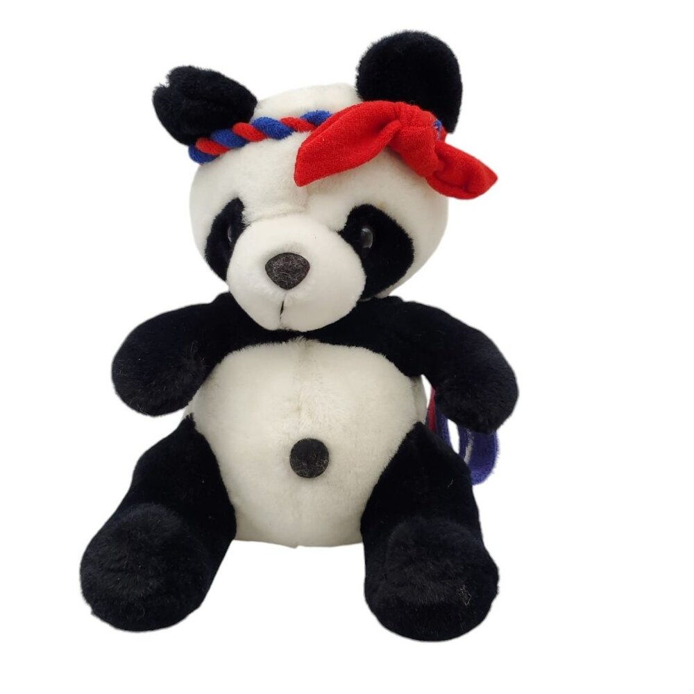 Rare Vintage 1980s  SWIB Workout Panda Plush Toy With Sweat Band & Blue Arm Band